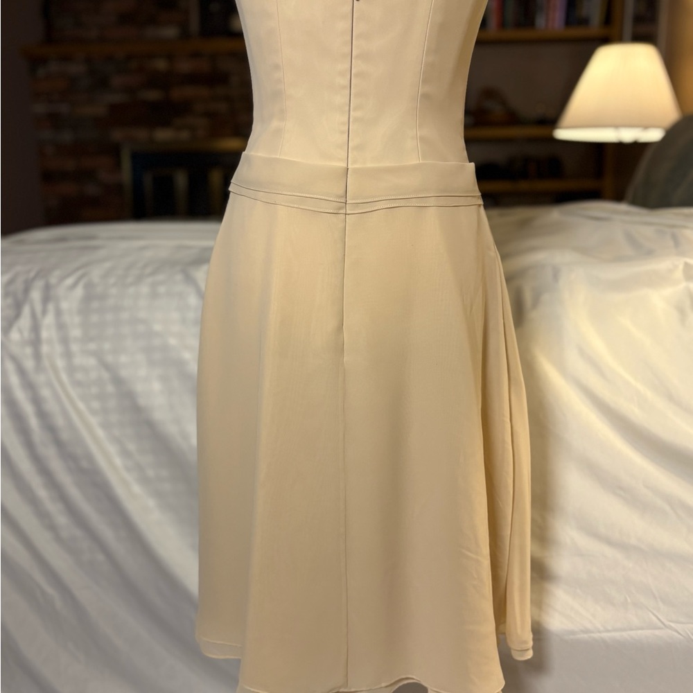 Creamy / Pale Yellow Chiffon Silk Bridesmaid Semiformal Midi Dress Women’s 6 - Picture 7 of 10